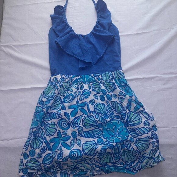 Lilly Pulitzer Blue Halter Shorely Quinn Dress XS Pockets Blue White Coverup - Picture 2 of 12